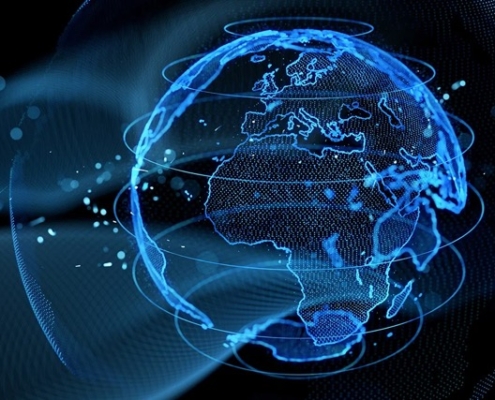 icona evocativa del pianeta terra e dell'intelligenza artificiale